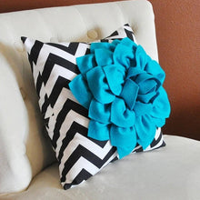 Load image into Gallery viewer, Pillows, Flower Pillows, Decorative Throw Pillows, Throw Pillow, Turquoise Pillows, Decorative Pillows, Black Chevron, Nur - Daisy Manor