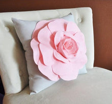 Load image into Gallery viewer, Light Pink Rose on Light Grey Pillow 14x14 - Daisy Manor