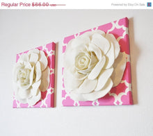 Load image into Gallery viewer, Ivory Roses on Pink and Ivory Tarika Print 12 x12" Canvases Wall Art Set - Daisy Manor