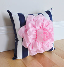 Load image into Gallery viewer, Navy Stripe Floral Pillow - Daisy Manor