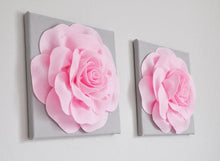 Load image into Gallery viewer, 3D light pink roses on Gray Wall art canvases set of tWO