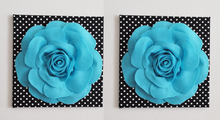 Load image into Gallery viewer, TWO Light Turquoise Roses on Black with White Polka Dot - Daisy Manor
