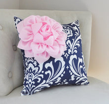 Load image into Gallery viewer, Navy Blue Damask Pillow - Daisy Manor