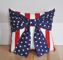 Load image into Gallery viewer, American Flag Bow Pillow Red White and Blue Decor - Daisy Manor
