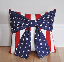 Load image into Gallery viewer, American Flag Bow Pillow Red White and Blue Decor - Daisy Manor