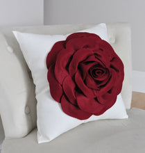 Load image into Gallery viewer, Rose Applique Ruby Red Rose on Cream Pillow - Daisy Manor
