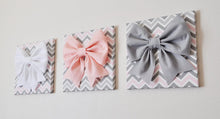 Load image into Gallery viewer, Pink and Grey Nursery Wall Decor Bow Canvas Set - Daisy Manor