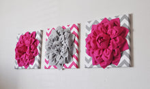 Load image into Gallery viewer, Three Hot Pink and Gray Flower Chevron Canvases - Daisy Manor