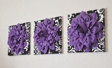 Load image into Gallery viewer, THREE Lavender Dahlia Flowers on Black and White Damask - Daisy Manor