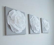 Load image into Gallery viewer, White Roses on Gray Canvases Set of THREE - Daisy Manor
