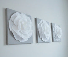 Load image into Gallery viewer, White Roses on Gray Canvases Set of THREE - Daisy Manor