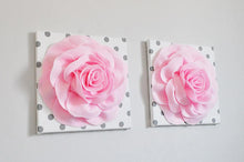 Load image into Gallery viewer, Light Pink Roses on White with Gray Polka Dot Canvases - Daisy Manor