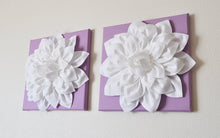 Load image into Gallery viewer, Two Lilac and White Dahlias on White and Lilac Canvases - Daisy Manor