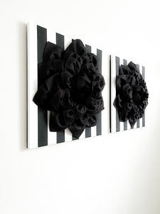 Dahlia Flowers on Black and White Stripe Wall Art