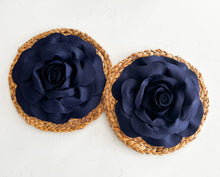 Load image into Gallery viewer, Navy Rose on Round Water Hyacinth Wall Set
