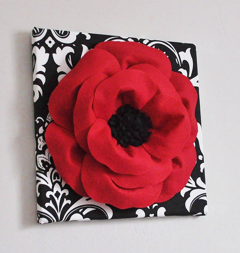 Poppy Flower on Damask Canvas - Daisy Manor