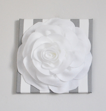 Load image into Gallery viewer, 3D White Rose on Gray Stripe Artist Canvas
