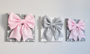 Light Pink and Gray Bow on Polka Dot Wall Decor - Daisy Manor