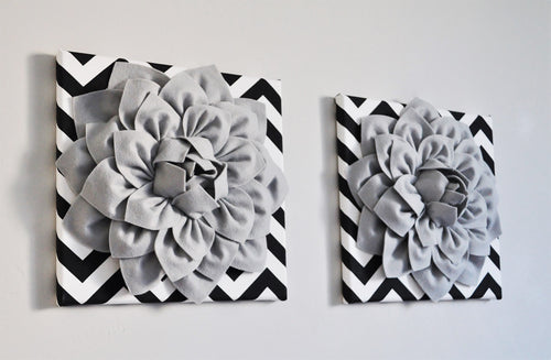 Chevron Bedroom  Wall Art Decor with  3D wool Flowers