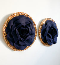 Load image into Gallery viewer, Navy Rose on Round Water Hyacinth Wall Set
