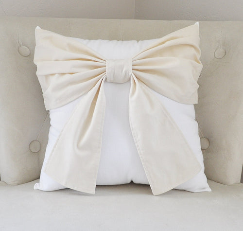 Decorative Ivory Bow Pillow Neutral Bow Tie Pillow - Daisy Manor