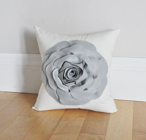 Grey Rose Flower on Ivory Pillow - Daisy Manor