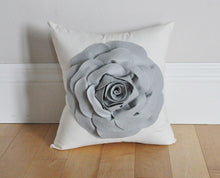 Load image into Gallery viewer, Grey Rose Flower on Ivory Pillow - Daisy Manor

