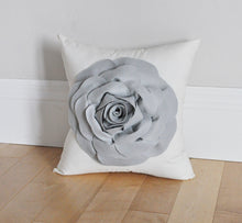 Load image into Gallery viewer, Grey Rose Flower on Ivory Pillow - Daisy Manor
