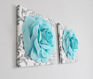 Slate Gray Roses on White and Gray Damask Canvas Wall Art - Daisy Manor