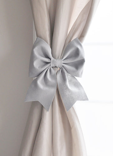 Grey Bow Curtain Tie Back Set - Daisy Manor