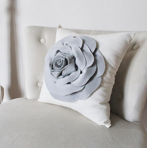 Grey Rose Flower on Ivory Pillow - Daisy Manor