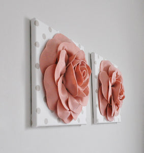 Two Blush Rose Polka Dot Wall Art Canvas Set - Daisy Manor