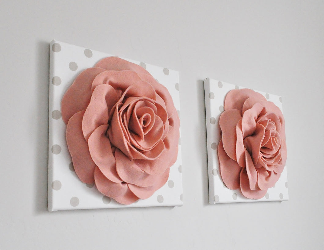 Two Blush Rose Polka Dot Wall Art Canvas Set - Daisy Manor