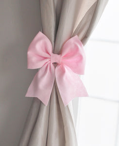 Light Pink Bow Curtain Tie Backs Nursery Curtain Holdbacks - Daisy Manor