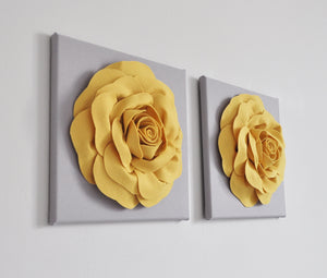 Mellow Yellow Rose Flower Wall Decor Set of Two - Daisy Manor