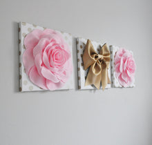 Load image into Gallery viewer, Light Pink Rose and Gold Bow Wall Decor Set of Three - Daisy Manor
