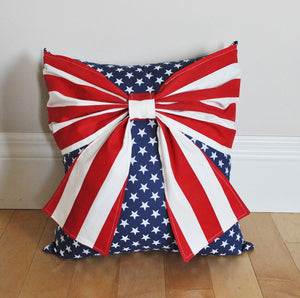 Stars and Stripes Patriotic Bow Pillow - Daisy Manor