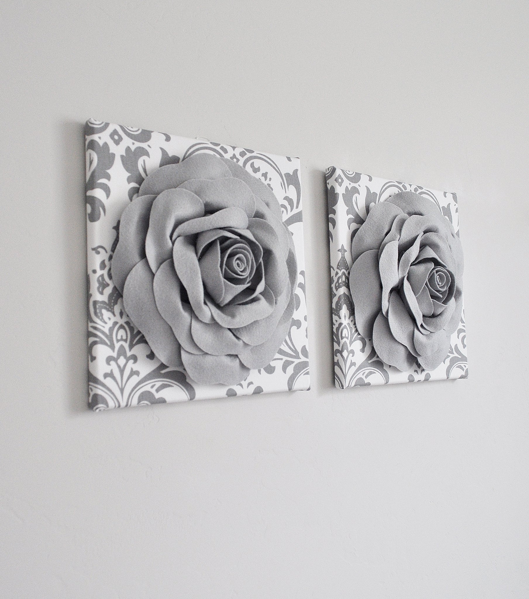 Gray Roses on White Gray Damask Wall Art Floral Canvas Wall Art Sets ...