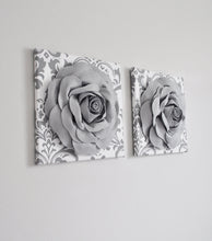 Load image into Gallery viewer, Flower Wall Decor Aqua Blue and White Damask Canvas Set - Daisy Manor
