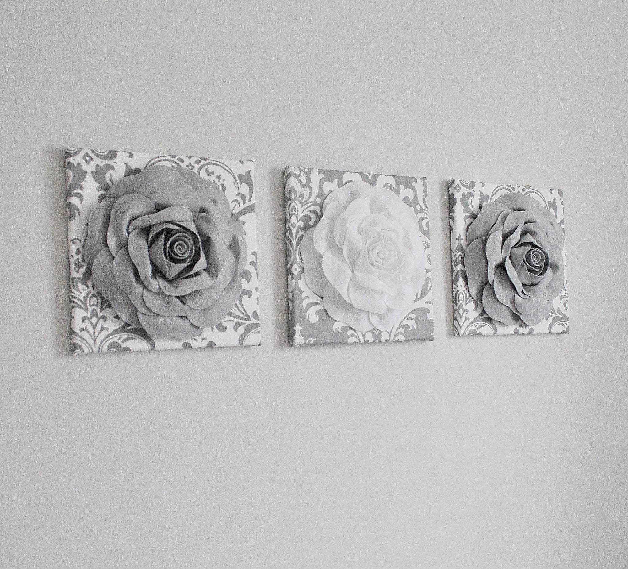 Gray and White Rose Canvas Wall Art Set of 3 Gray and White Wall Art ...