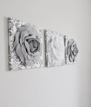 Load image into Gallery viewer, Gray and White Rose Canvas Wall Art Set of 3 - Daisy Manor
