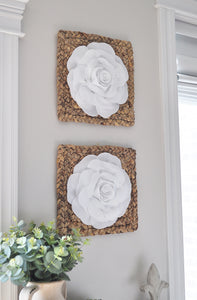 White Rose on Square Woven Water Hyancith Boho Wall Decor - Daisy Manor