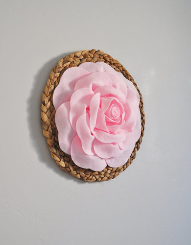 Light Pink Rose on Circle Weaved Wall Decor - Daisy Manor
