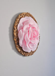 Light Pink Rose on Circle Weaved Wall Decor - Daisy Manor