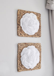 White Rose on Square Woven Water Hyancith Boho Wall Decor - Daisy Manor