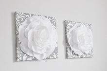 Load image into Gallery viewer, White Roses on Gray and White Damask Canvas set of two - Daisy Manor
