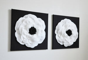 Guest Bathroom White and Black Poppy Wall Art Set of Two - Daisy Manor
