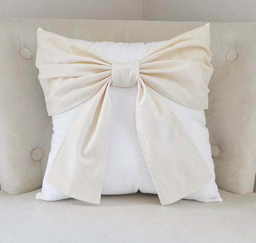 Ivory Bow on White Throw Pillow - Daisy Manor