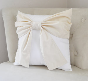Ivory Bow on White Throw Pillow - Daisy Manor