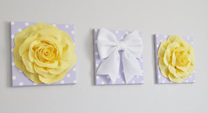 Yellow Roses and White Bow on Lilac Canvases - Daisy Manor